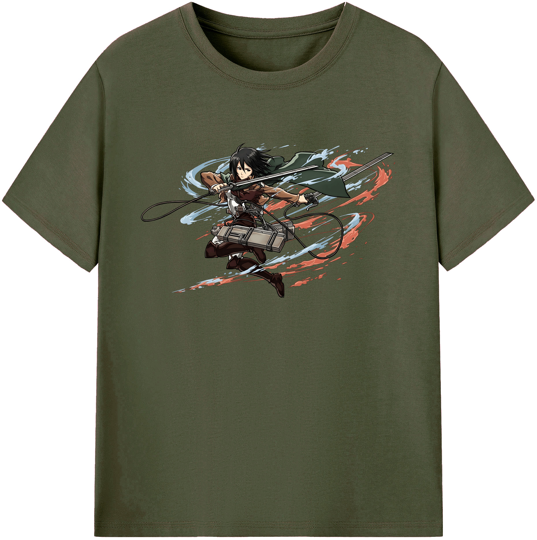 （画像用） 進撃の巨人 ミカサ·アッカーマン Attack on Titan Mikasa Ackerman 綿100％ メンズ半袖Tシャツ｜肌触りやわらか＆通気性